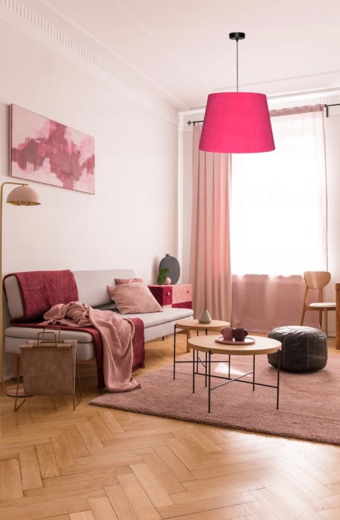 Lampa wisząca Abażur różowy MATERA - stożek B 44 - aranżacja 1