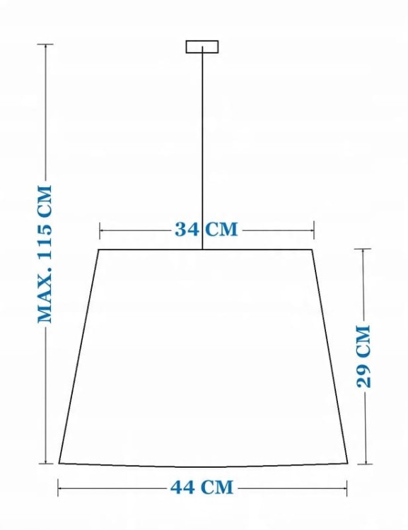 Lampa wisząca Abażur złoty LATINA - stożek B 44 - rysunek - wymiary