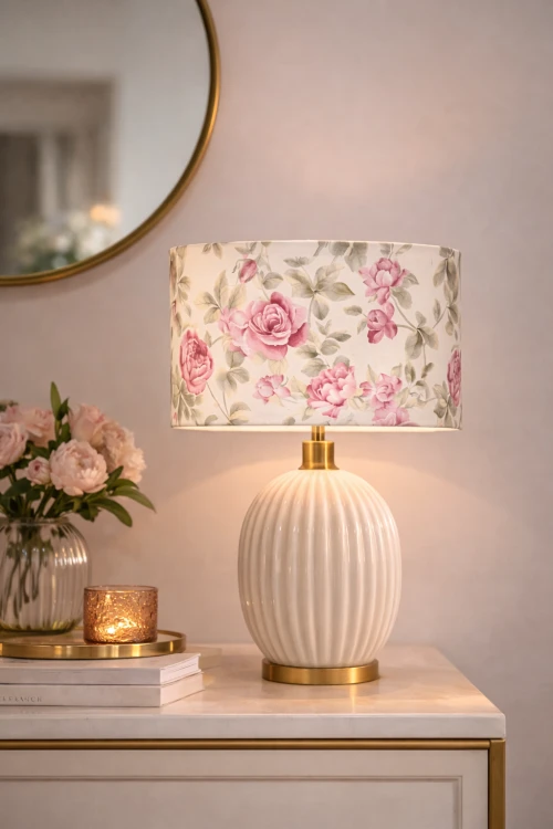 Abażur Róże na Kremowy Tle PRIMAVERA - walec 20