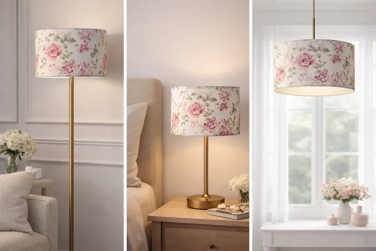 Abażur Róże na Kremowy Tle PRIMAVERA - walec 20