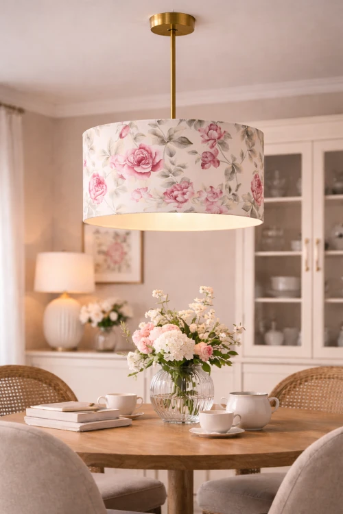 Abażur Róże na Kremowy Tle PRIMAVERA - walec 45