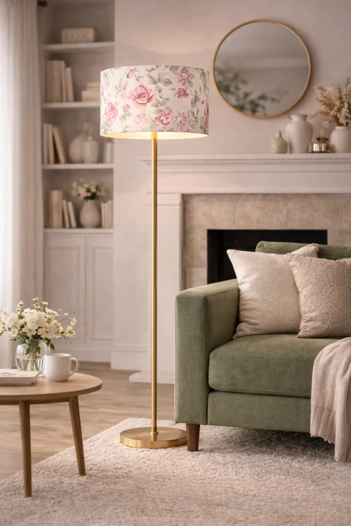 Abażur Róże na Kremowy Tle PRIMAVERA - walec 45