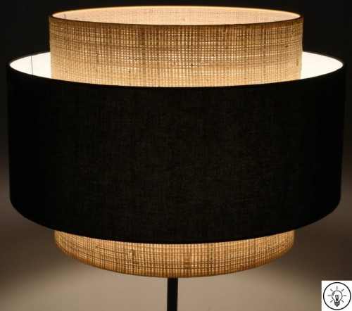 Abażur czarny / rafia MIRANO - tort 35 - zapalony 1