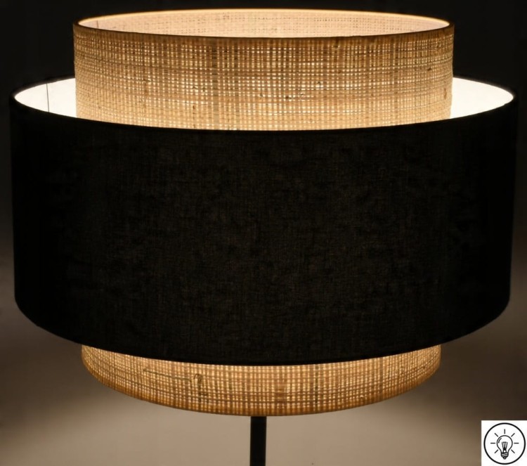 Abażur czarny / rafia MIRANO - tort 45 - zapalony 1