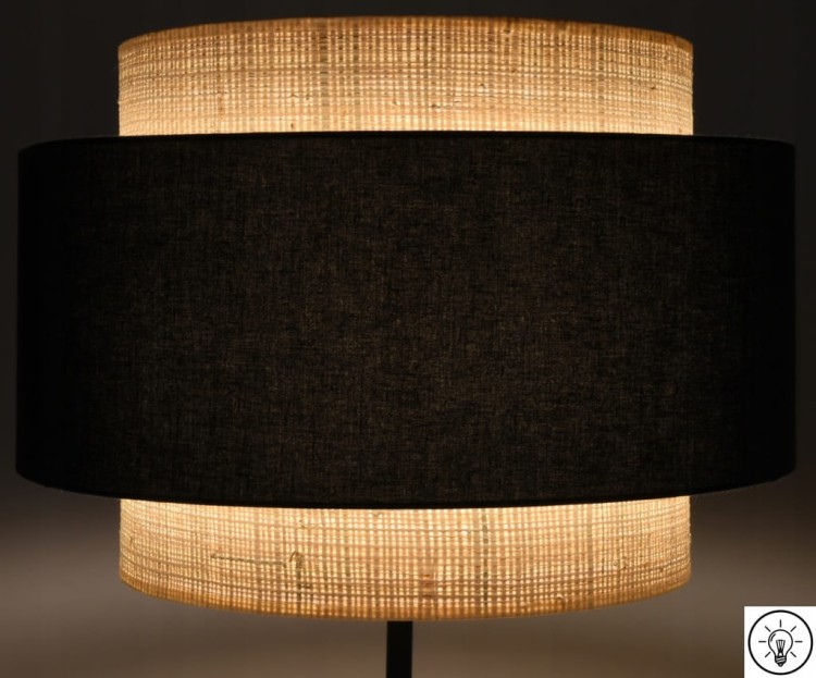 Abażur czarny / rafia MIRANO - tort 45 - zapalony 2