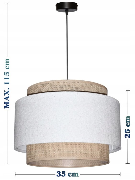 Lampa wisząca Abażur biały Boucle  / rafia VENOSA - tort 35 - wymiary