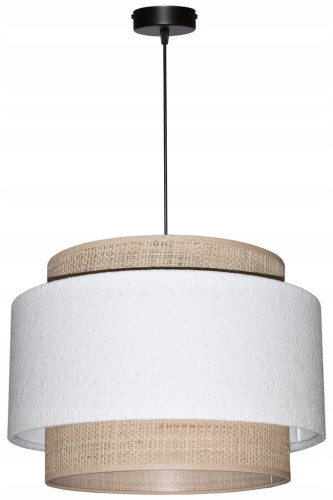 Lampa wisząca Abażur biały Boucle / rafia VENOSA - tort 45 - zawieszenie czarne