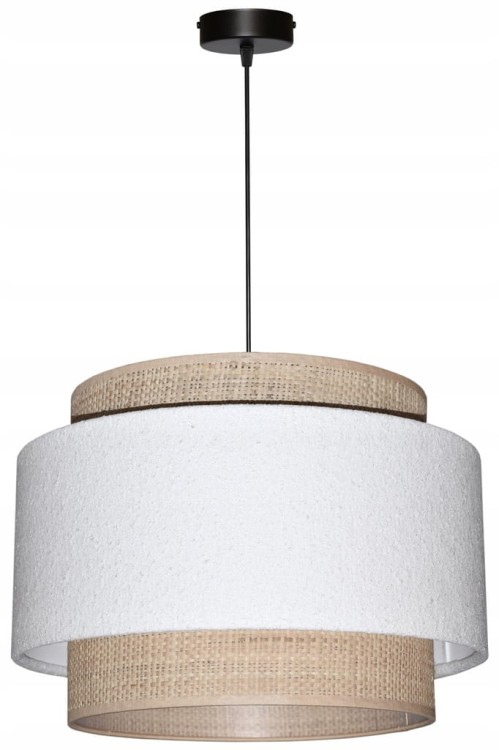 Lampa wisząca Abażur biały Boucle / rafia VENOSA - tort 45 - zawieszenie czarne