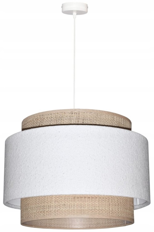 Lampa wisząca Abażur biały Boucle / rafia VENOSA - tort 45 - zawieszenie białe