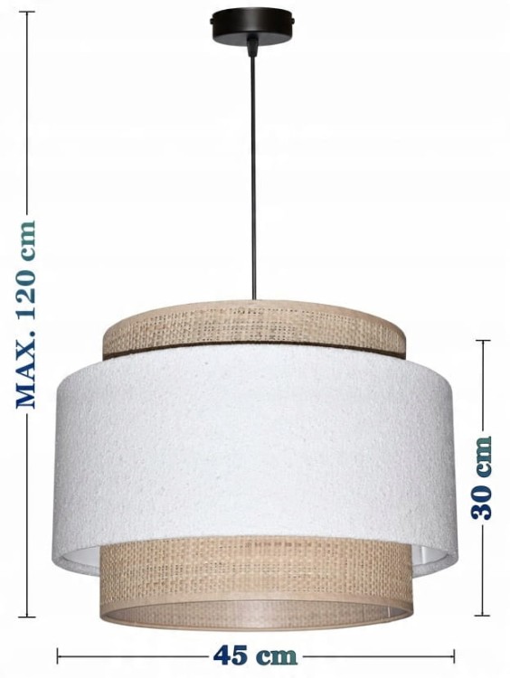 Lampa wisząca Abażur biały Boucle / rafia VENOSA - tort 45 - wymiary