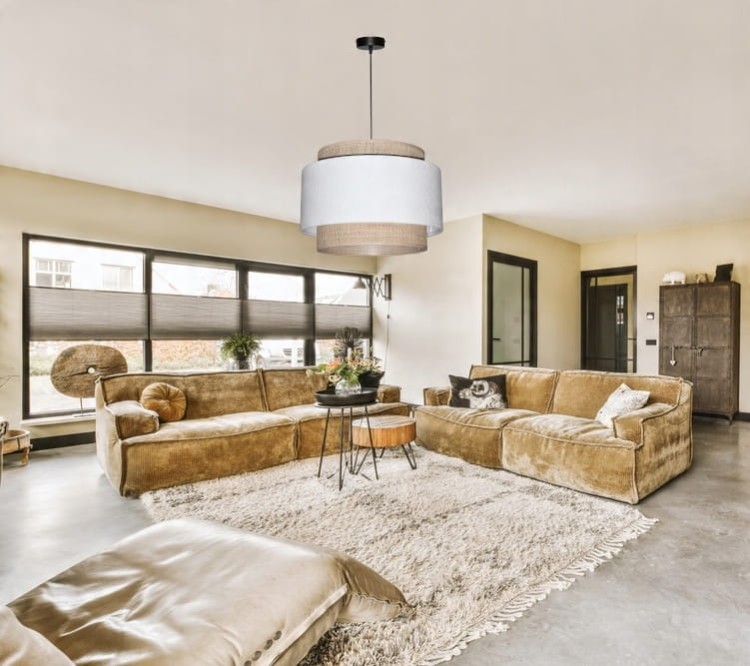 Lampa wisząca Abażur biały Boucle / rafia VENOSA - tort 45 - aranżacja 1