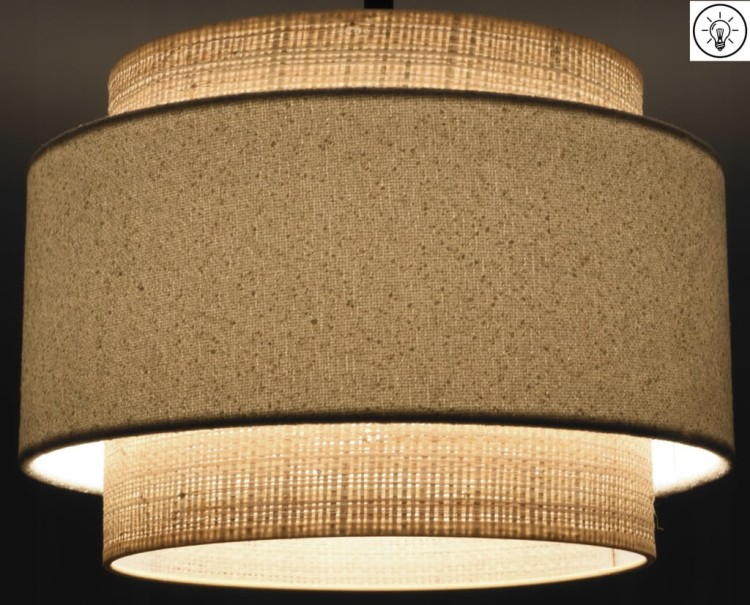Lampa wisząca Abażur biały Boucle / rafia VENOSA - tort 45 - zapalony