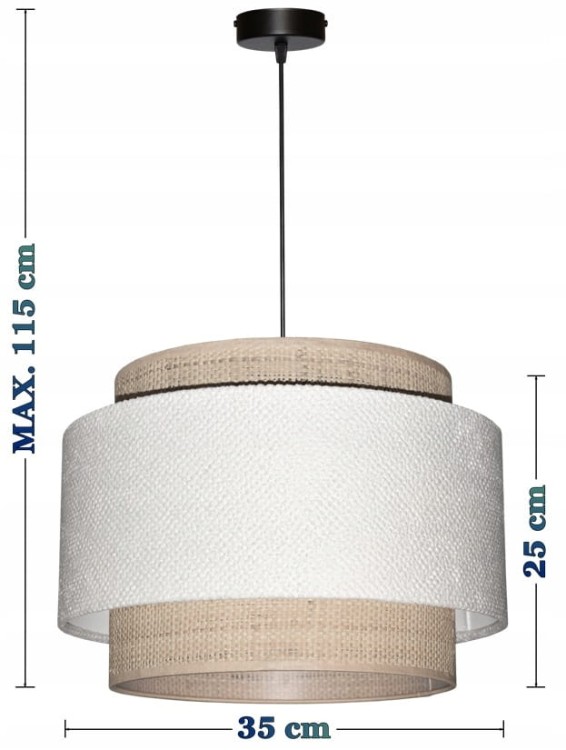 Lampa wisząca Abażur biały / rafia AREZZO - tort 35 - wymiary