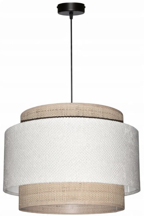 Lampa wisząca Abażur biały / rafia AREZZO - tort 45 - zawieszenie czarne