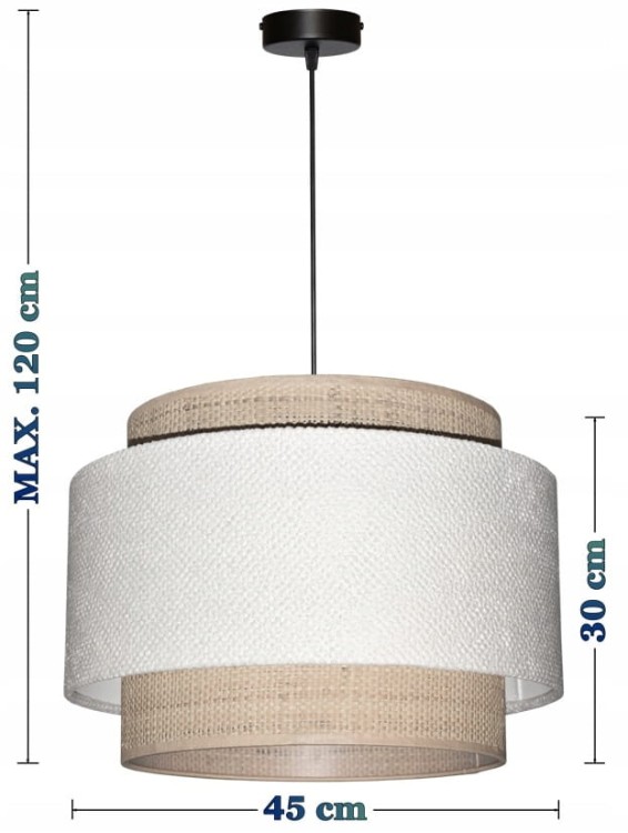 Lampa wisząca Abażur biały / rafia AREZZO - tort 45 - wymiary