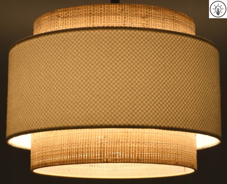 Lampa wisząca Abażur biały / rafia AREZZO - tort 45 - zapalony
