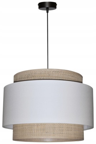 Lampa wisząca Abażur biały / rafia MIRANO - tort 35 - zawieszenie czarne