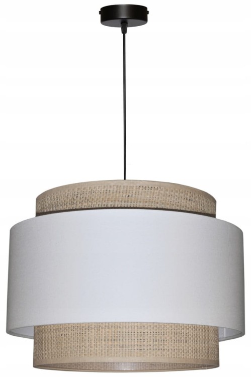 Lampa wisząca Abażur biały / rafia MIRANO - tort 35 - zawieszenie czarne