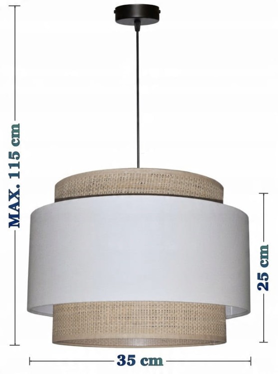 Lampa wisząca Abażur biały / rafia MIRANO - tort 35 - wymiary