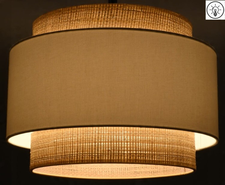 Lampa wisząca Abażur biały / rafia MIRANO - tort 35 - zapalony