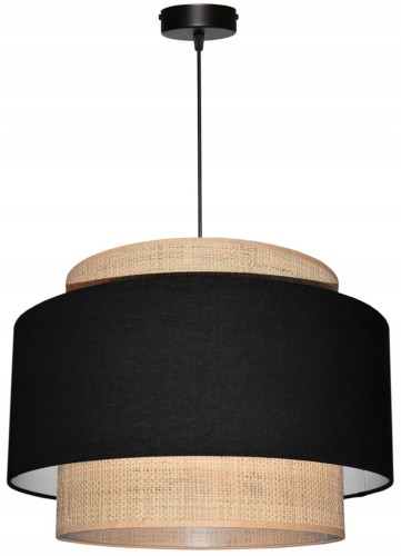 Lampa wisząca Abażur czarny / rafia MIRANO - tort 45 - zawieszenie czarne