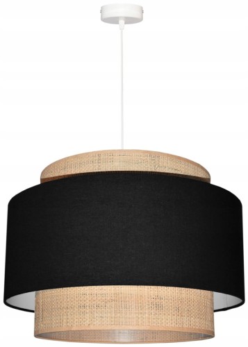 Lampa wisząca Abażur czarny / rafia MIRANO - tort 45 - zawieszenie białe