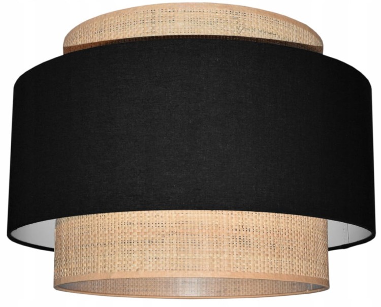 Lampa wisząca Abażur czarny / rafia MIRANO - tort 45 - zgaszony