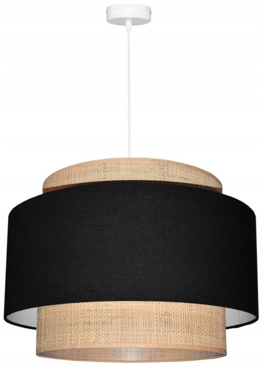 Lampa wisząca Abażur czarny / rafia MIRANO - tort 35 - zawieszenie białe