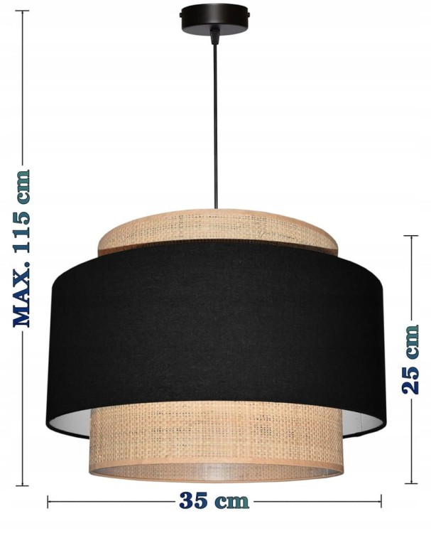 Lampa wisząca Abażur czarny / rafia MIRANO - tort 35 - wymiary