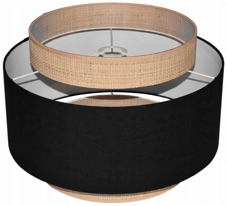 Lampa wisząca Abażur czarny / rafia MIRANO - tort 35 - mocowanie