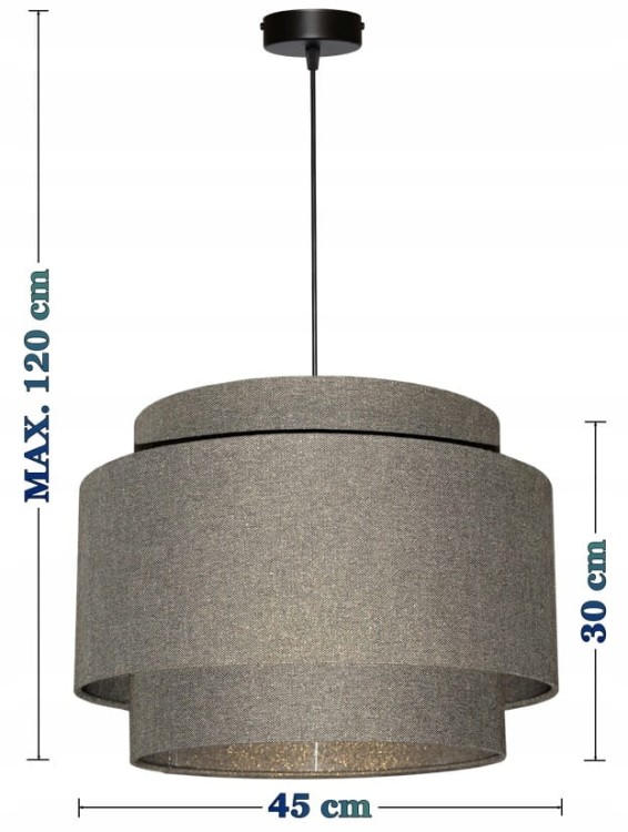 Lampa wisząca Abażur stare złoto PRATO- tort 45 - wymiary