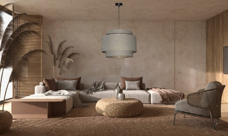 Lampa wisząca Abażur stare złoto PRATO- tort 45 - aranżacja 1