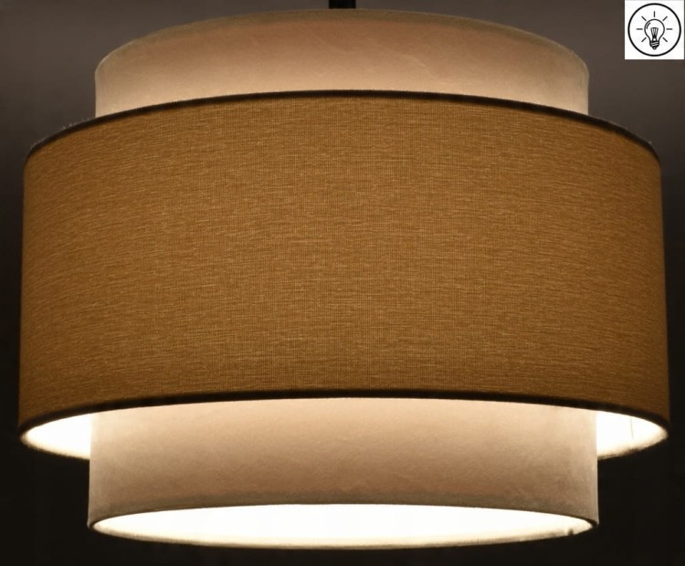 Lampa wisząca Abażur beżowy AVOLA - tort 35 - zapalony