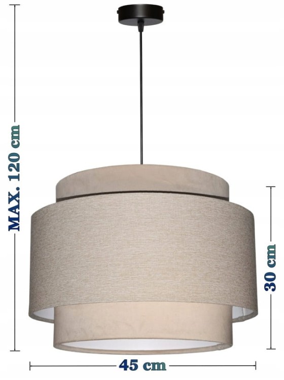 Lampa wisząca Abażur beżowy AVOLA - tort 45 - wymiary