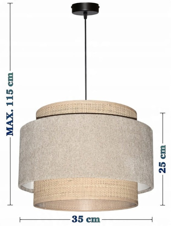 Lampa wisząca Abażur beżowy Boucle  / rafia VENOSA - tort 35 - wymiary