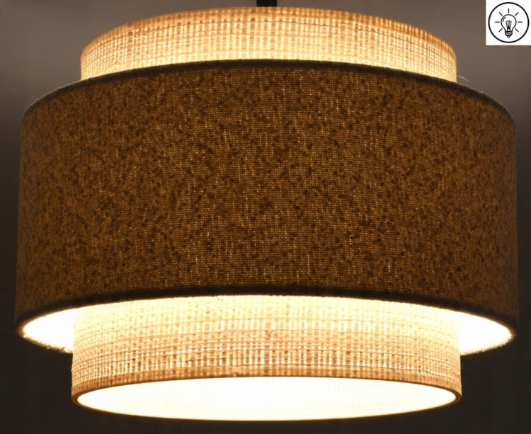 Lampa wisząca Abażur beżowy Boucle  / rafia VENOSA - tort 35 - zapalony