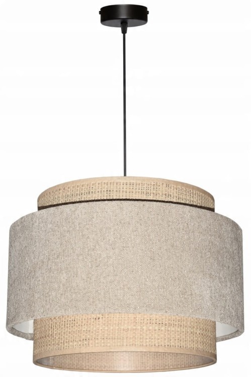 Lampa wisząca Abażur beżowy Boucle  / rafia VENOSA - tort 45 -zawieszenie czarne