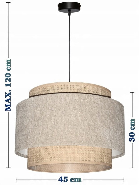 Lampa wisząca Abażur beżowy Boucle  / rafia VENOSA - tort 45 - wymiary