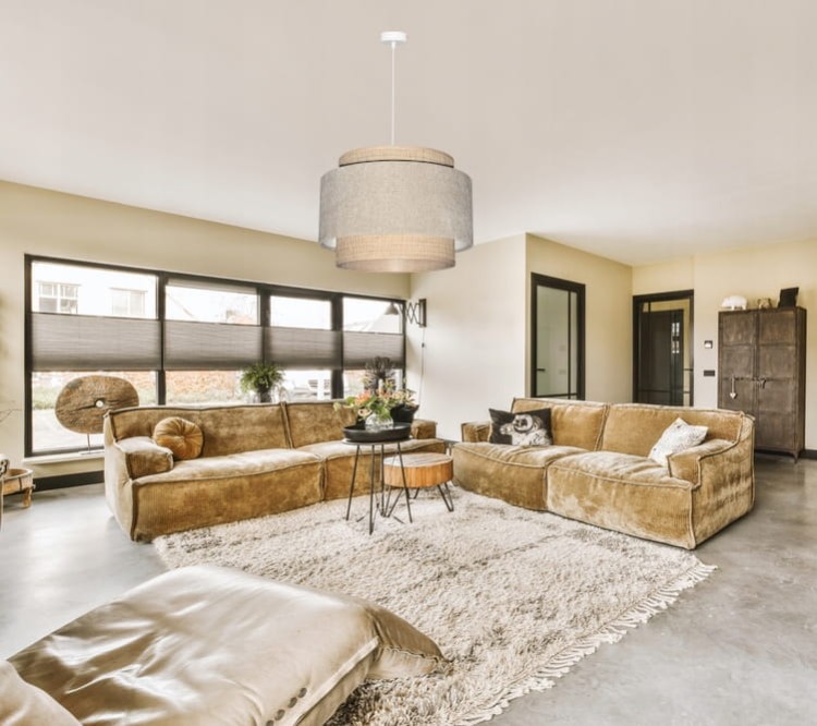 Lampa wisząca Abażur beżowy Boucle  / rafia VENOSA - tort 45 - aranżacja 2