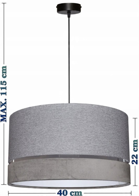 Lampa wisząca Abażur szary AVOLA - podwójny 40 - wymiary
