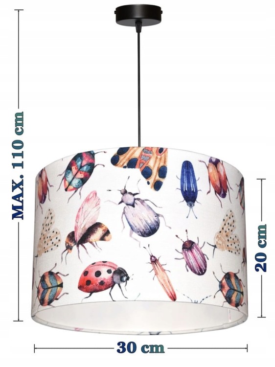 Lampa wisząca Abażur Robaczki PANCA - walec 30 - wymiary